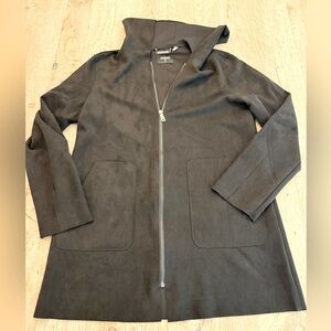 Tahari Faux Leather Full Zip Black Hooded Jacket Size M